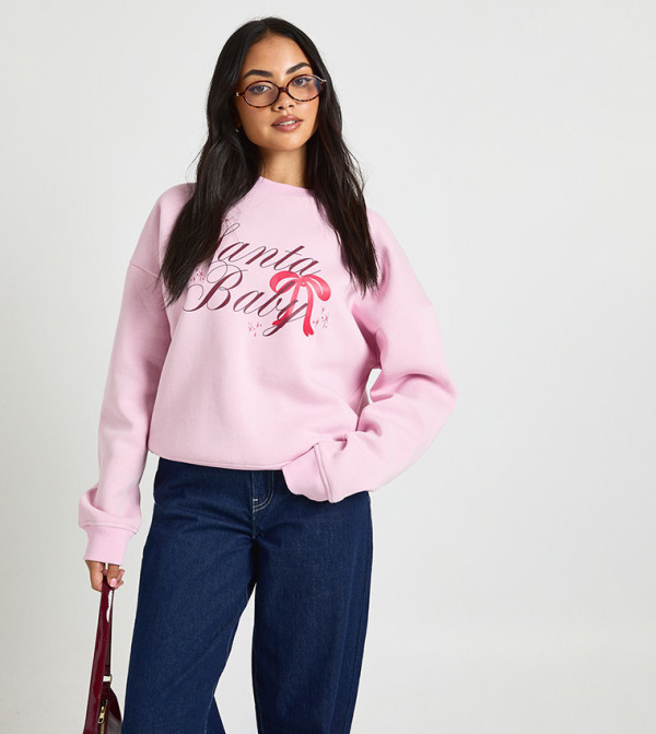 Santa Printed Oversized Sweatshirt