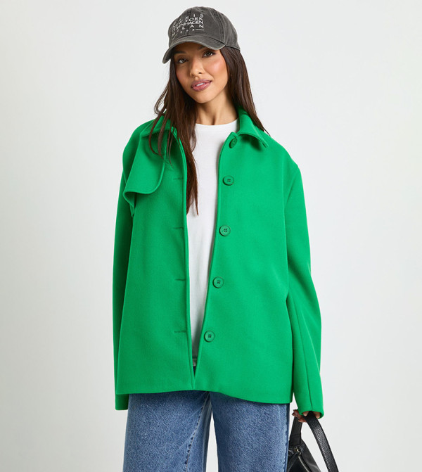 Wool Look Collar Seam Detail Jacket