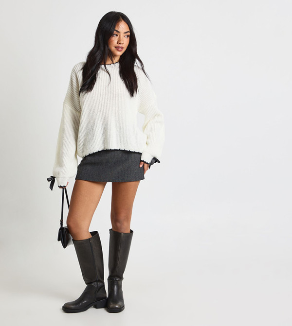 Bow Cuff Detail Knitted Jumper