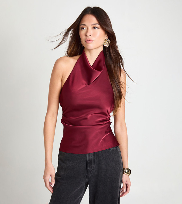 Satin High Cowl Neck Cami Top