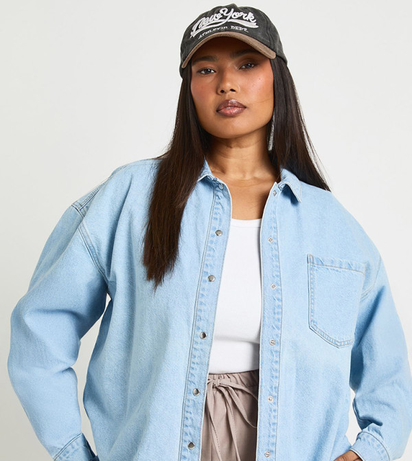 Curve Long Sleeves Oversized Denim Shirt