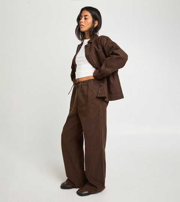 Washed Elastic Waist Oversized Wide Leg Jeans