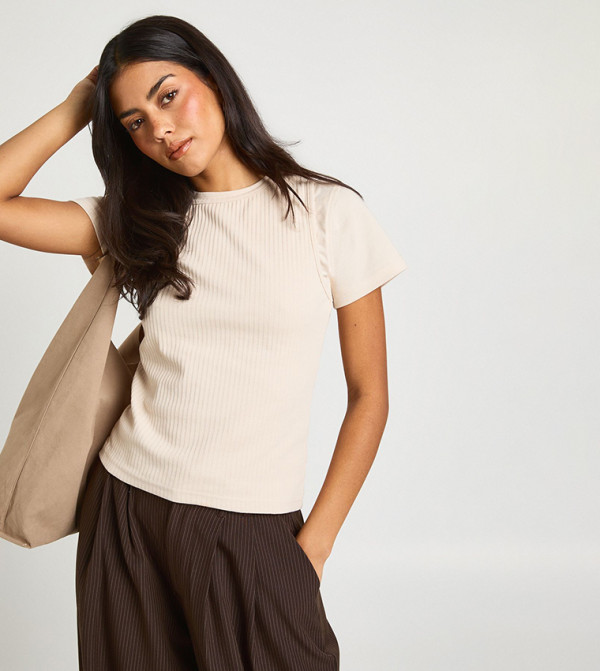Ribbed Double Layer Short Sleeves T-Shirt