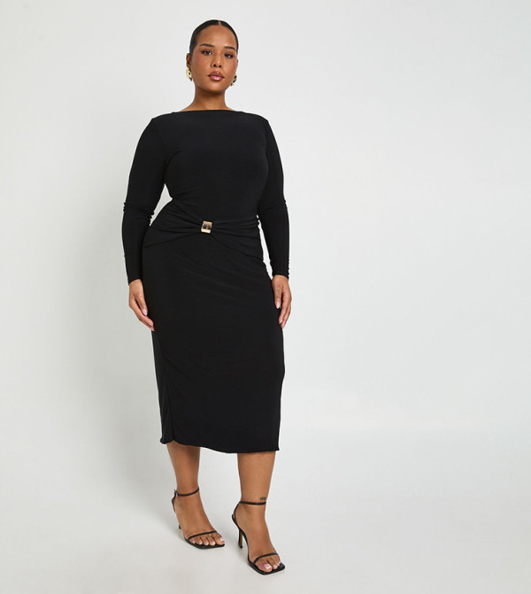 Curve Ruched Waist Gold Trim Midaxi Dress