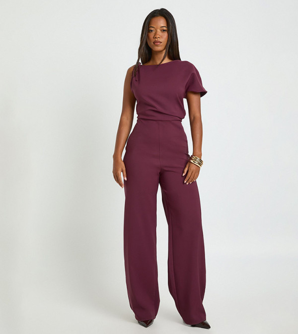 Asymmetric Ruched Wide Leg Jumpsuit