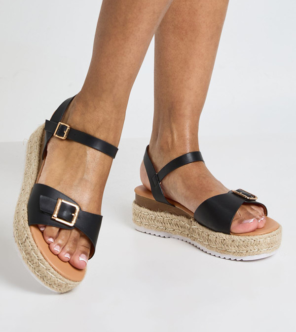 Wide Fit Buckle Detail 2 Part Wedge Sandals