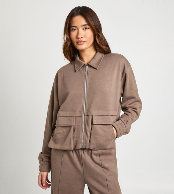 Interlock Cargo Pocket Zip-Through Bomber Jacket