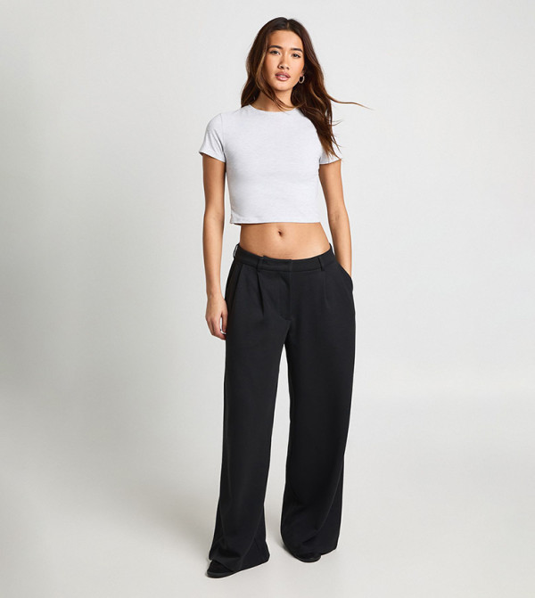Interlock Front Pleated Wide Leg Sweatpants
