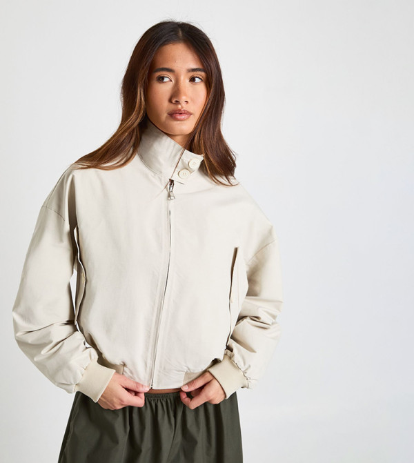 Button Funnel Neck Lightweight Bomber Jacket
