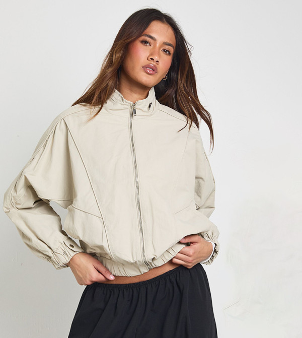 Funnel Neck Elasticated Waist Lightweight Bomber Jacket