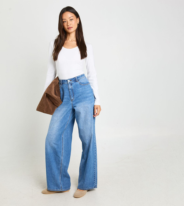 Tall Mid Waist Loose Fit Wide Leg Jeans