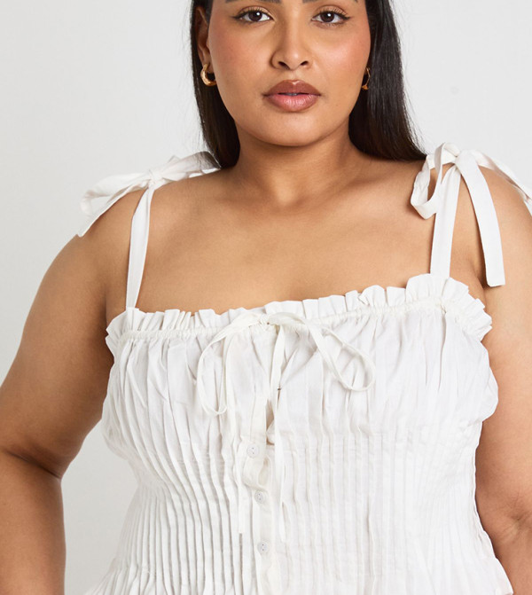 Curve Milkmaid Pleated Tie Shoulder Top