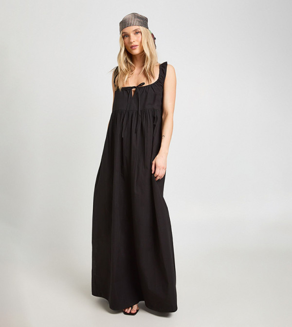 Petite Tie Front Detail Smock Maxi Dress
