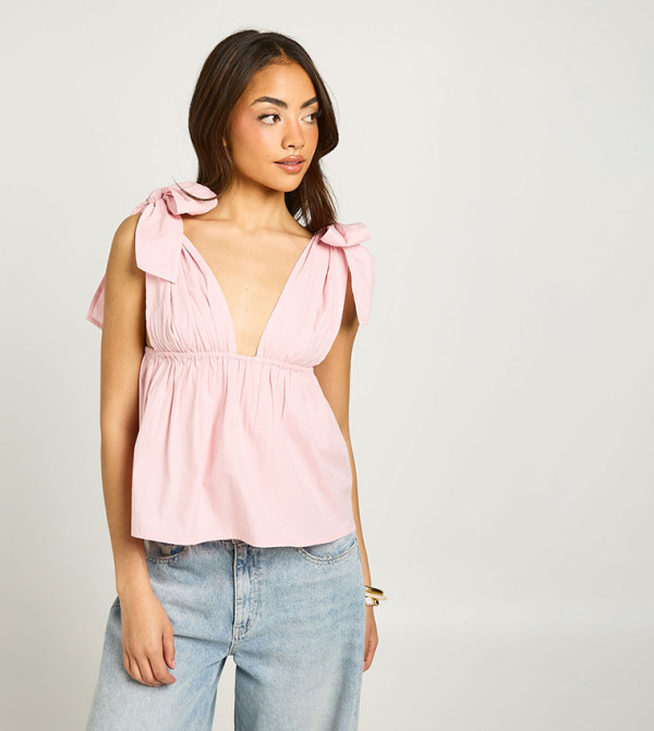Poplin Tie Shoulder Top