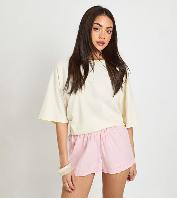 Poplin Broderie Trim Shorts