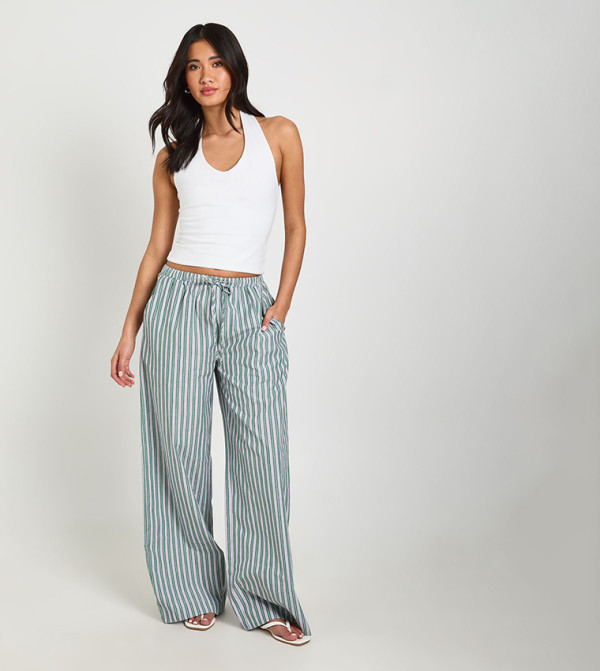 Striped Elasticated Waist Wide Leg Trousers