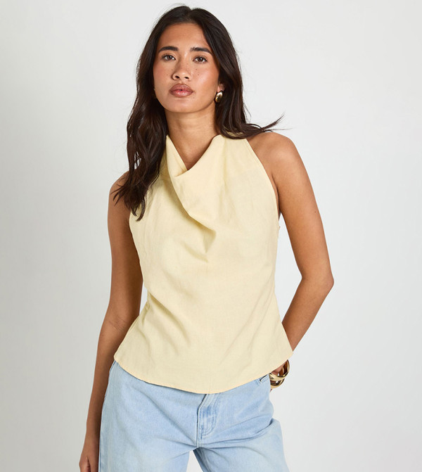 Linen Look Cowl Neck Top