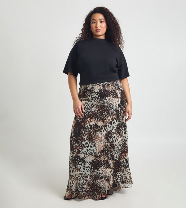 Curve Mixed Chiffon Maxi Skirt