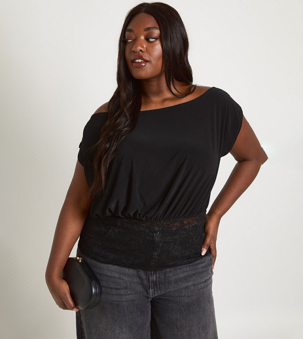 Curve Off Shoulder Blouson Lace Panel Top