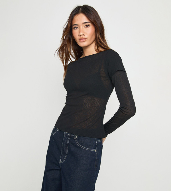 Sheer Textured Long Sleeves Layered Top