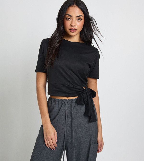 Supersoft Cut Out Tie Drape Short Sleeves Top