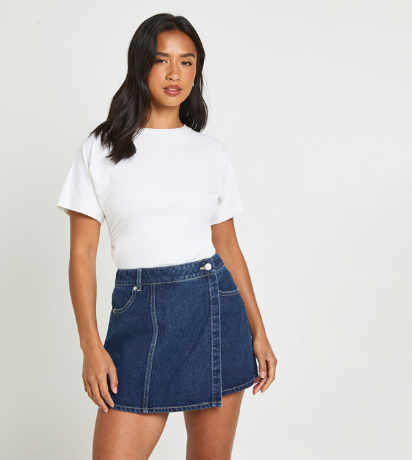 Petite Wrap Front Denim Skort
