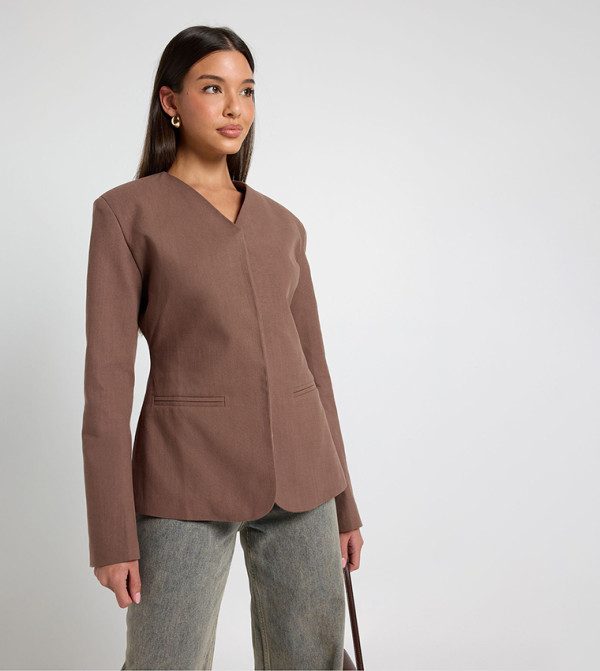 Premium Linen Look V Neck Fitted Blazer