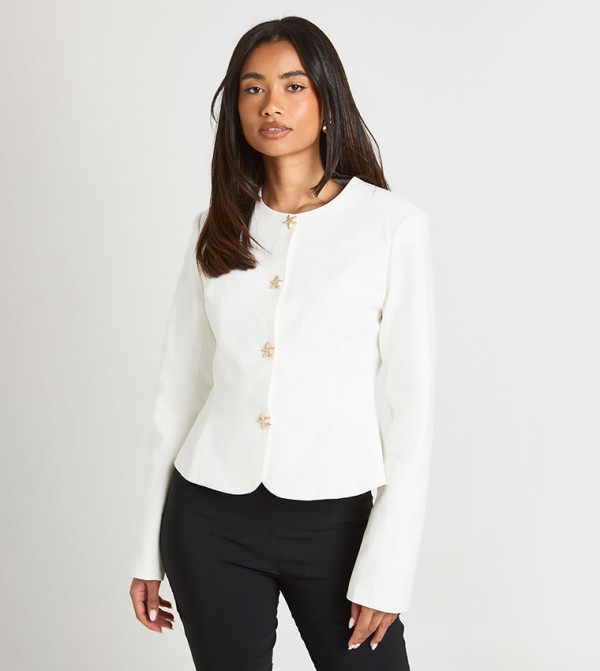 Premium Linen Look Gold Button Blazer