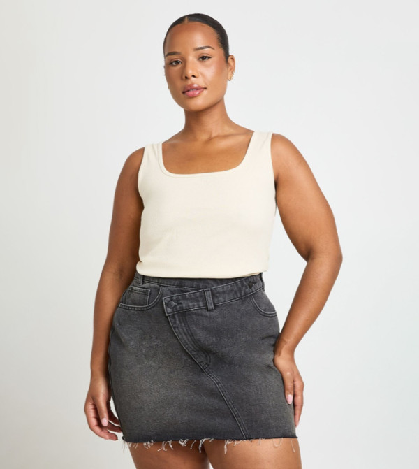 Curve Cross Waistband Mini Denim Skirt