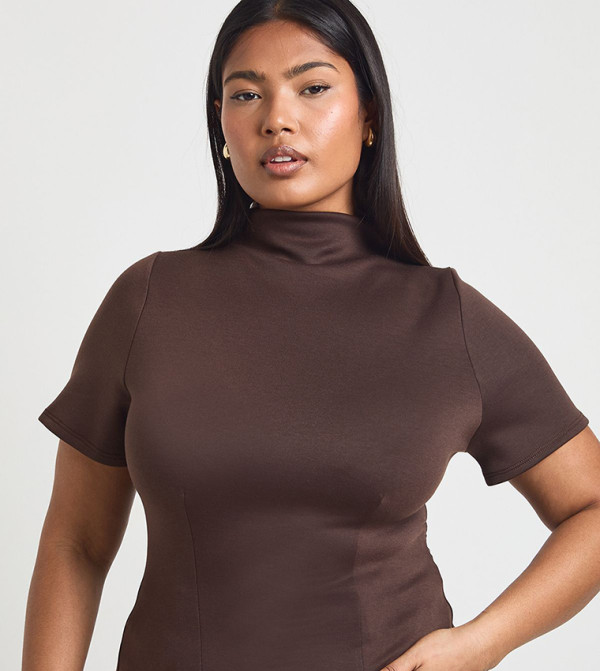 Curve Cinched Waist High Neck Top