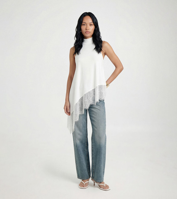 Slinky Sleeveless Lace Asym Hem Top