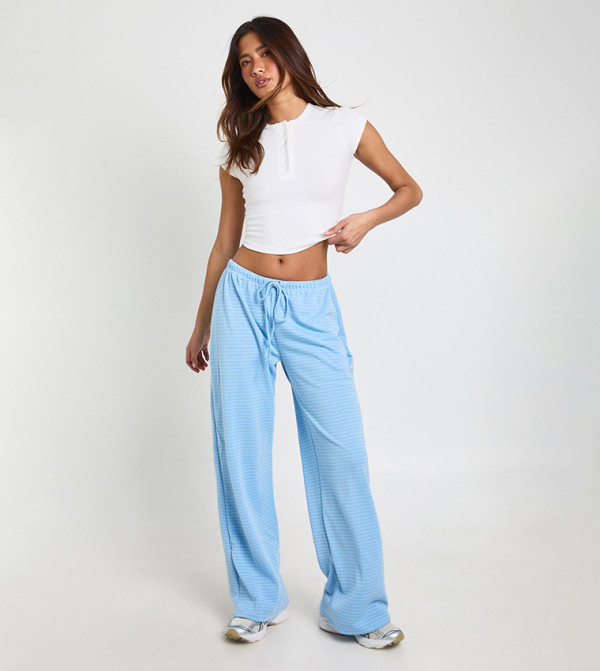 Striped Minimal Waistband Wide Leg Trousers