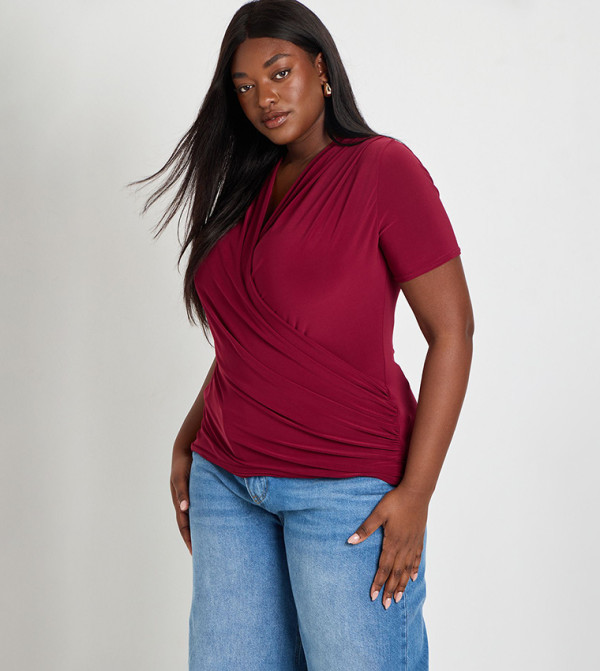 Curve Double Layer Slinky Short Sleeves Ruched Top