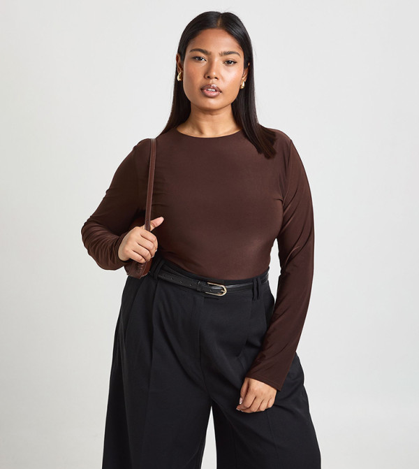 Curve Double Layer Slinky Long Sleeves Bodysuit Top