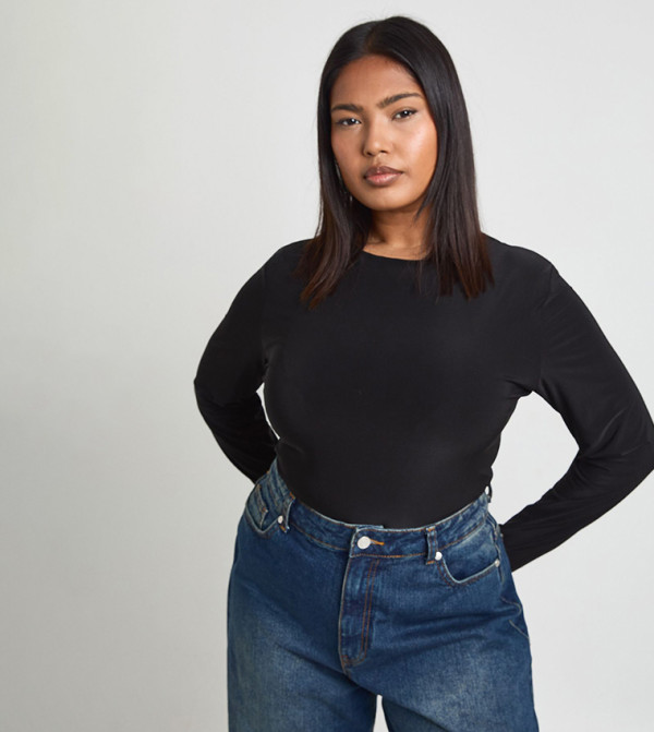 Curve Double Layer Slinky Long Sleeves Bodysuit Top