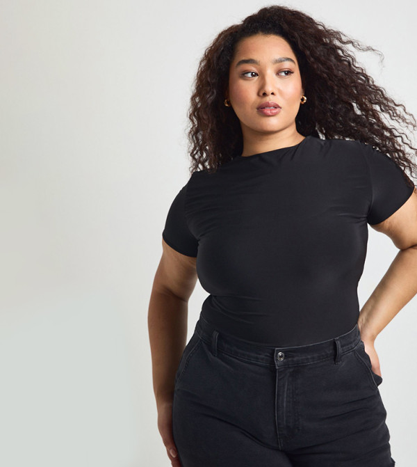 Curve Double Layer Slinky Fitted Bodysuit Top