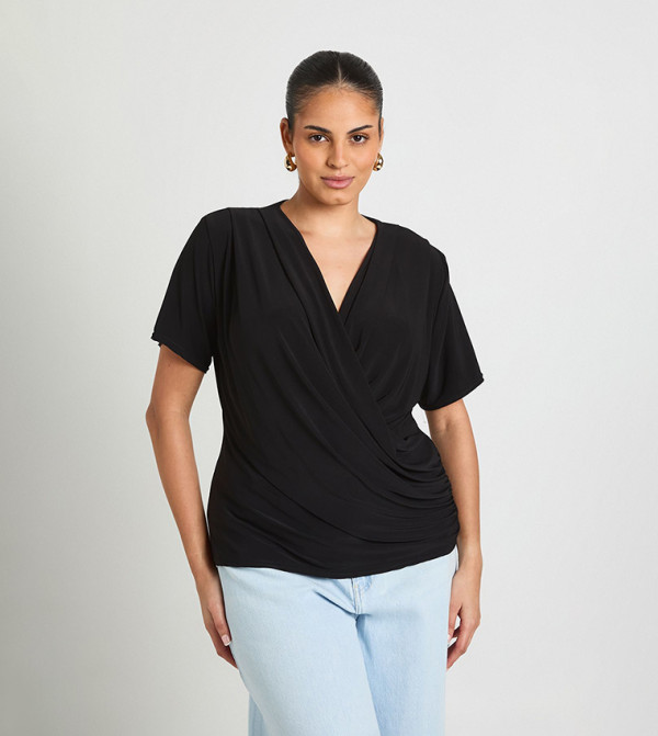 Curve Double Layer Short Sleeves Ruched Top
