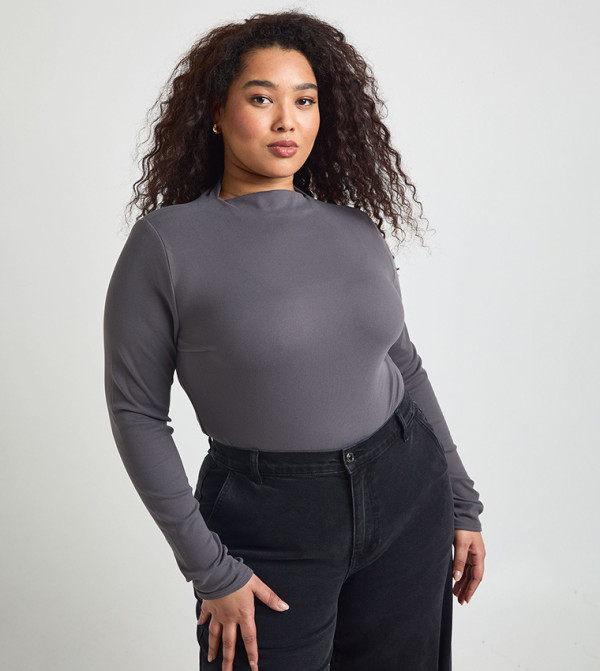 Curve Ultra Soft Grown On Neck Long Sleeves Bodysuit Top