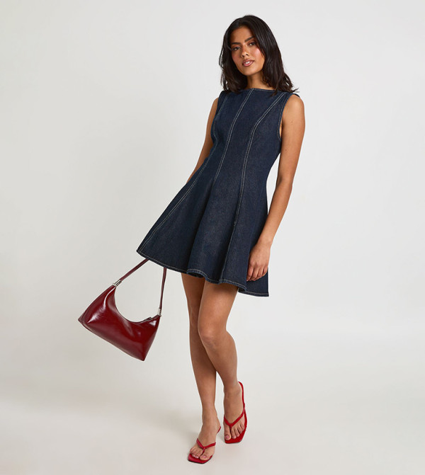 Sleeveless Flippy Hem Mini Denim Dress