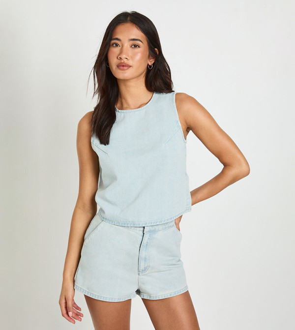 Washed Boxy Fit Sleeveless Denim Top