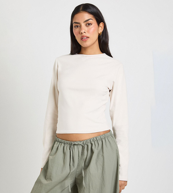 Solid Long Sleeves Fitted Top