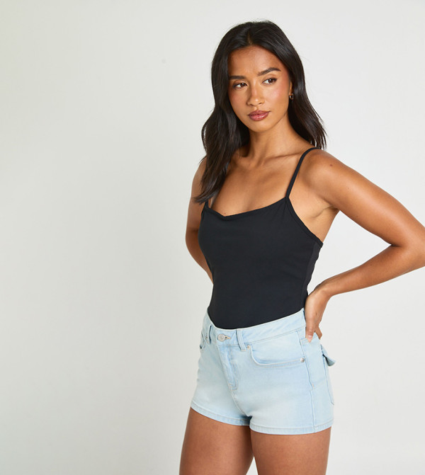 Petite Y2K Pocket Denim Mini Booty Shorts