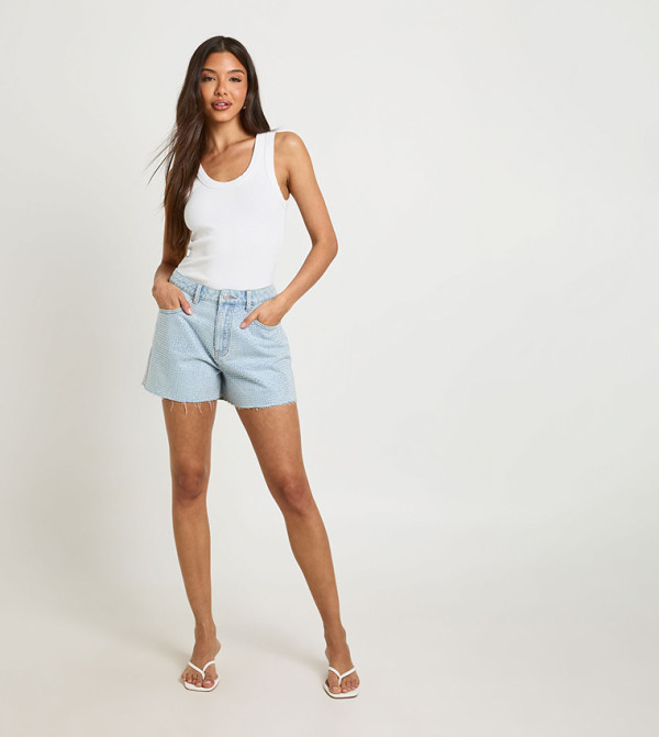 High Waist Embellished Denim Shorts
