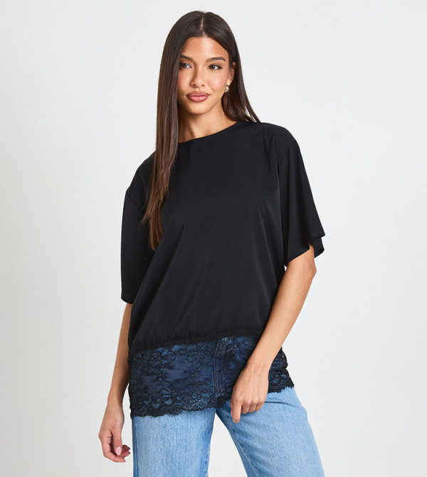 Lace Hem Oversized Top