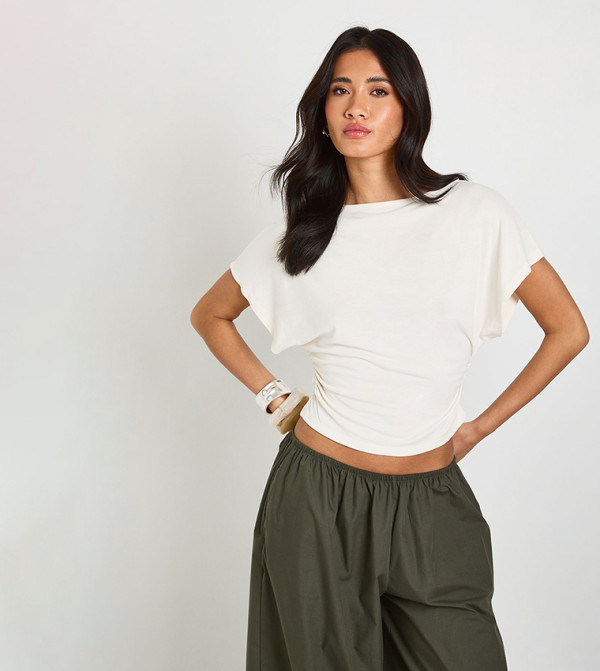 Cupro Boat Neck Cinched Waist Top