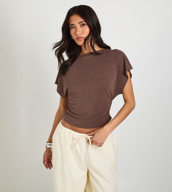 Cupro Boat Neck Cinched Waist Top
