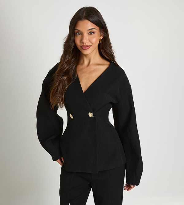 Gold Trim Barrel Sleeves Blazer