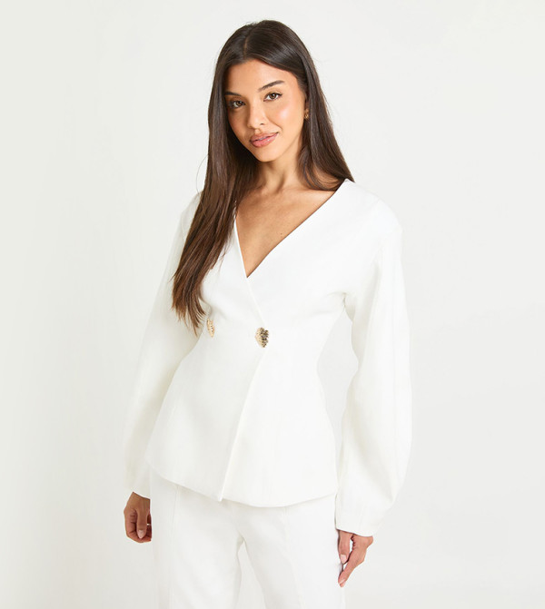 Gold Trim Barrel Sleeves Blazer