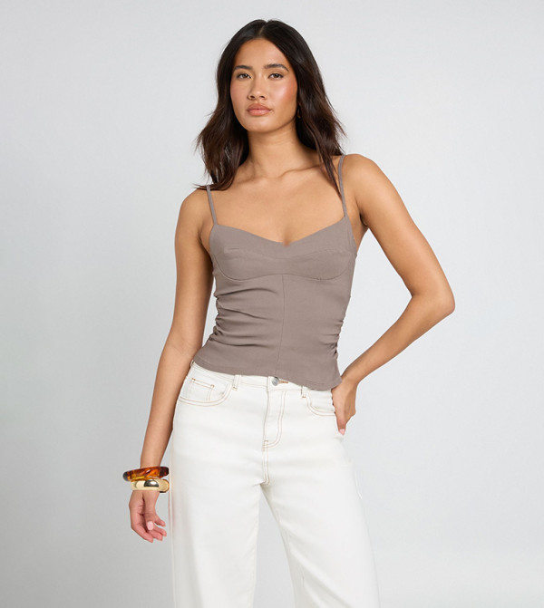 Bengaline Ruched Side Strappy Corset Top