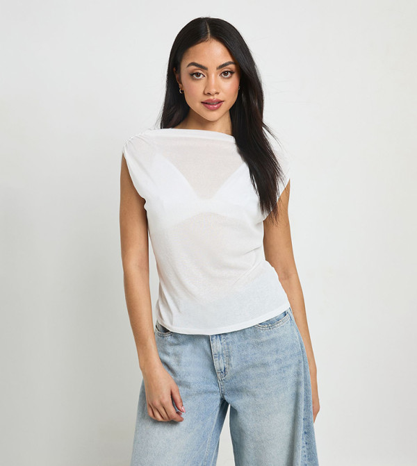 Sheer Draped Neck Sleeveless Top